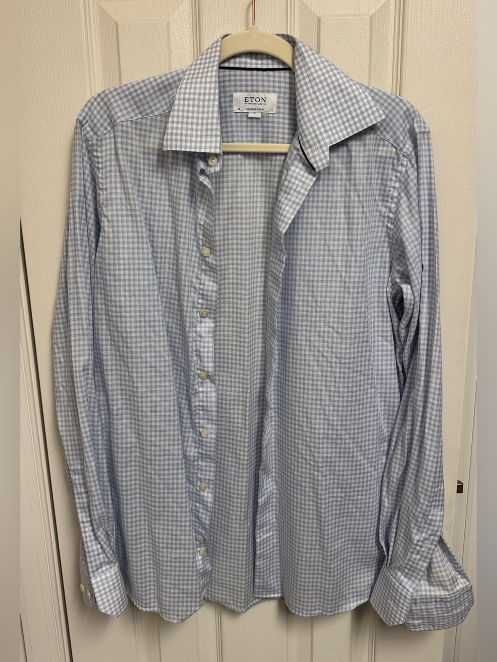 Eton Light Blue Gingham Dress Shirt - Tailored Spread Collar